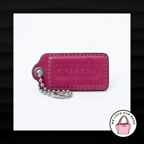 2.5" Large COACH PINK PATENT LEATHER NICKEL KEY FOB BAG CHARM KEYCHAIN HANG TAG - Picture 1 of 1